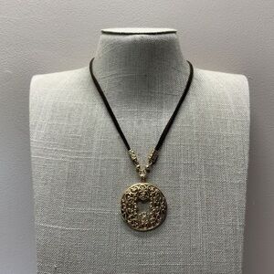 Lia Sophia Gold Filigree Scroll Pendant Necklace and BONUS Hoop Earrings